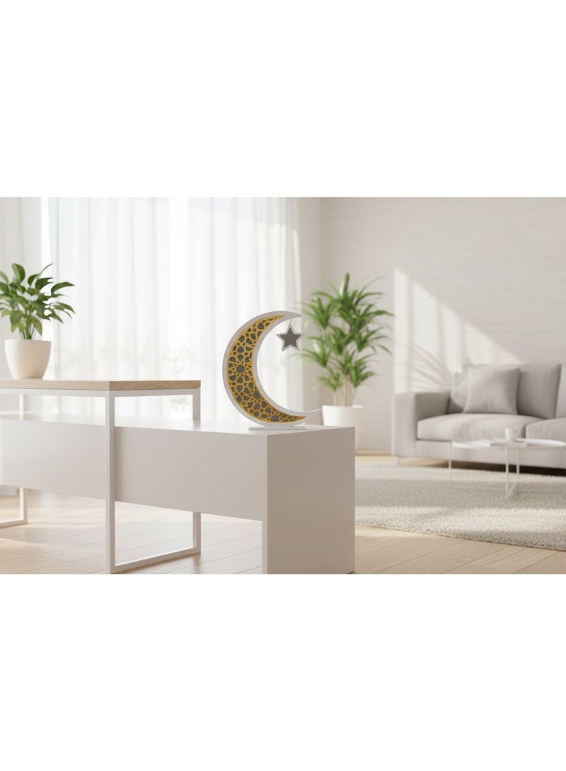 AKDC Ramadan Decor Moon  and Star Shaped Lamp, Perfect for Decor,  60 CM - Gold & White - Image 2